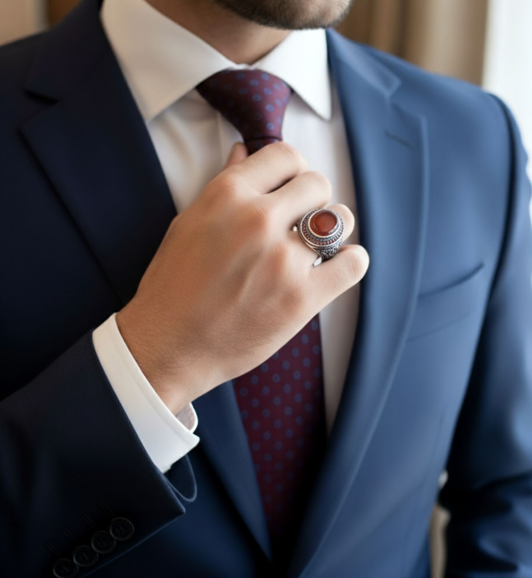 Akik Taşlı Erkek Gümüş Yüzük