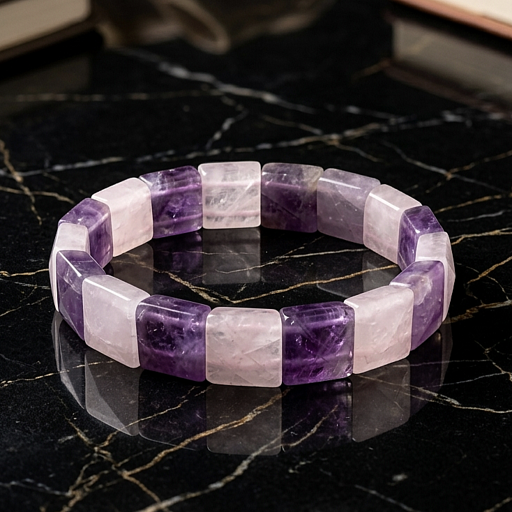 Pembe Kuvars, Ametist Doğal Taş Bileklik - Sevgi ve Pozitif Enerji Temalı