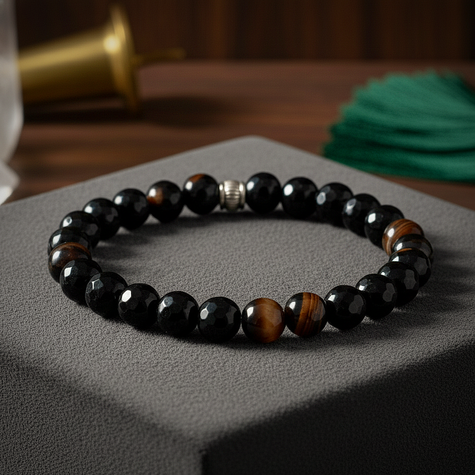 Faset Kesim Siyah Akik Doğal Taş Bileklik