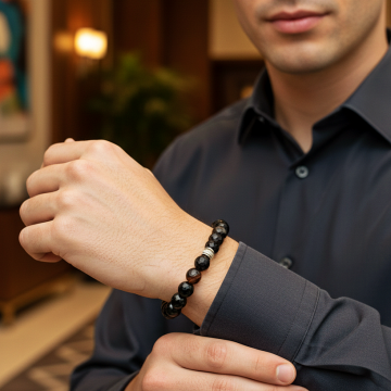 Faset Kesim Siyah Akik Doğal Taş Bileklik