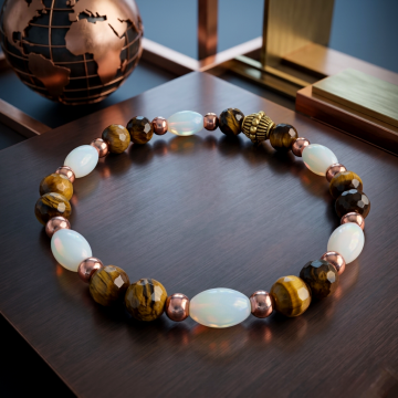 Kaplangözü, Sedef Doğal Taş Bileklik - Hematit Detaylı Bileklik Cesaret ve Güç Temalı