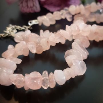 Pembe Kuvars Ham Taş Dizi Kolye