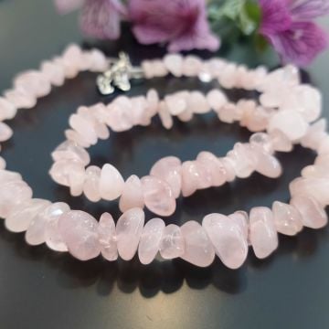 Pembe Kuvars Ham Taş Dizi Kolye