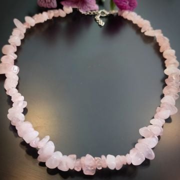 Pembe Kuvars Ham Taş Dizi Kolye