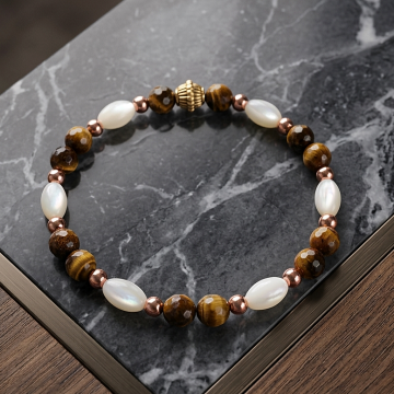 Kaplangözü, Sedef Doğal Taş Bileklik - Hematit Detaylı Bileklik Cesaret ve Güç Temalı