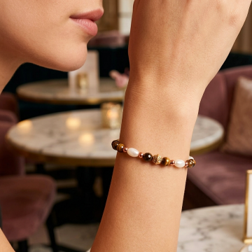 Kaplangözü, Sedef Doğal Taş Bileklik - Hematit Detaylı Bileklik Cesaret ve Güç Temalı