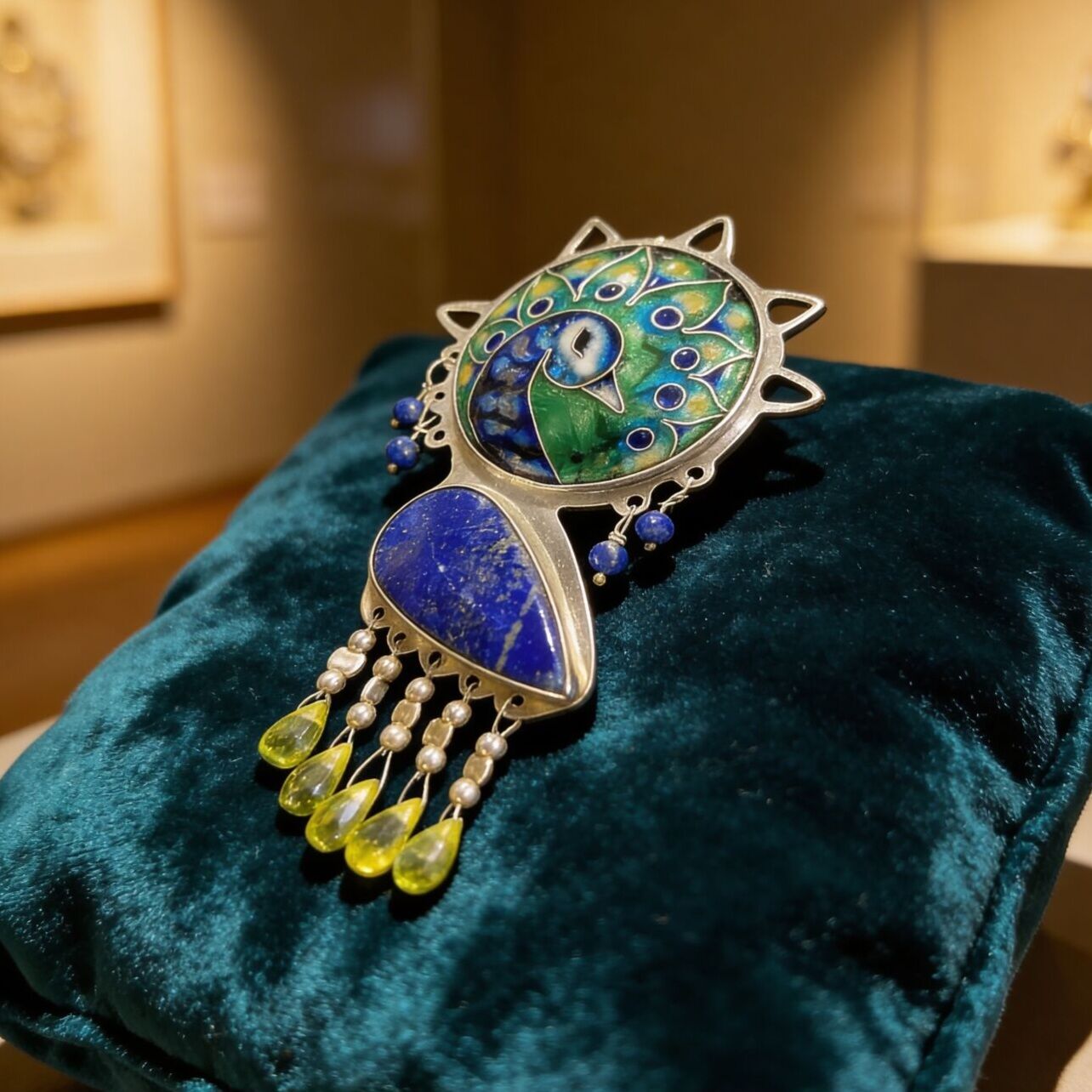 Tavus Kuşu Mineli Gümüş Broş