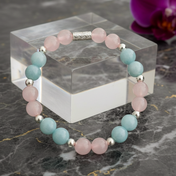 Anjelit (Melek Taşı), Pembe Kuvars ve Hematit Doğal Taş Bileklik