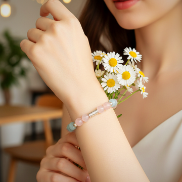 Anjelit (Melek Taşı), Pembe Kuvars ve Hematit Doğal Taş Bileklik