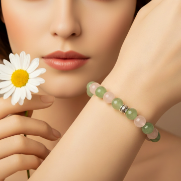 Pembe Kuvars ve Aventurin Doğal Taş Bileklik - İlişkilerde Uyum, Hayatta Şans Temalı