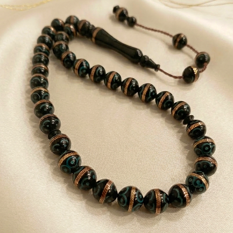 Küre Kesim Pirinç İşlemeli Kuka 33 lü Tesbih