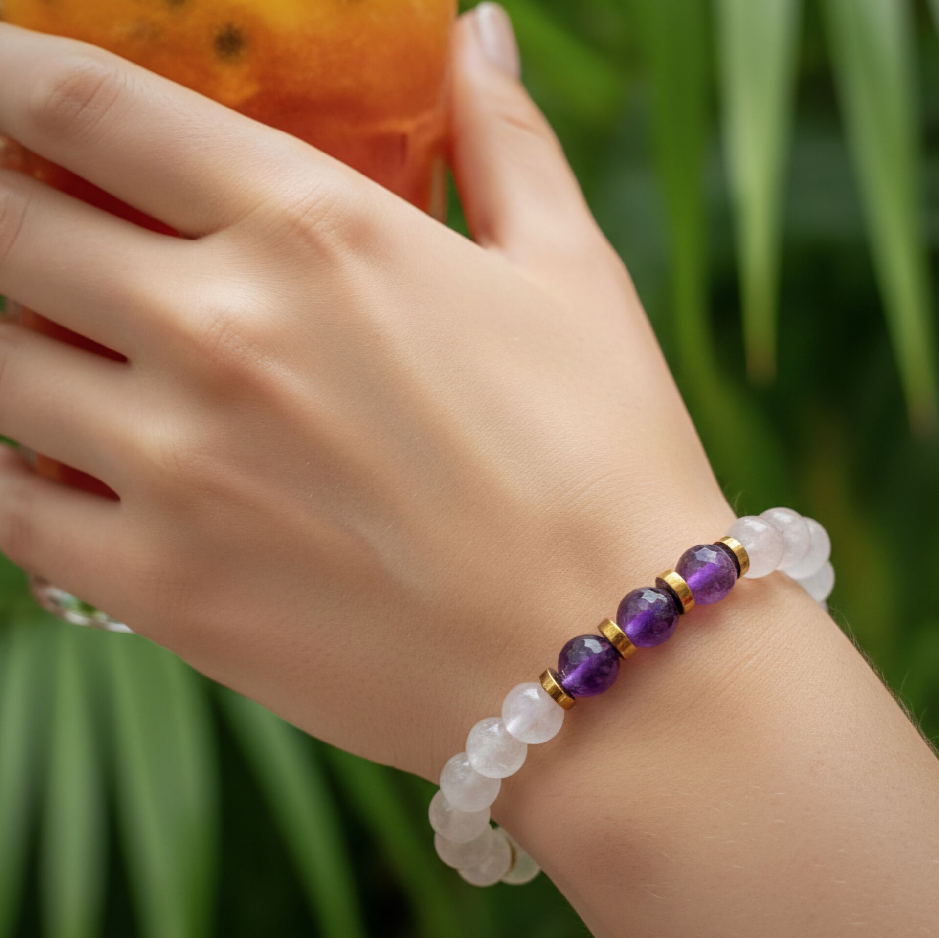 Pembe Kuvars, Ametist ve Hematit Doğal Taş Bileklik - Sevgi ve Pozitif Enerji Temalı