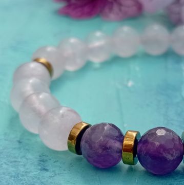 Pembe Kuvars, Ametist ve Hematit Sevgi ve Pozitif Enerji Doğal Taş Bileklik