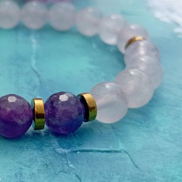 Pembe Kuvars, Ametist ve Hematit Sevgi ve Pozitif Enerji Doğal Taş Bileklik