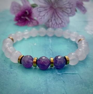 Pembe Kuvars, Ametist ve Hematit Doğal Taş Bileklik - Sevgi ve Pozitif Enerji Temalı