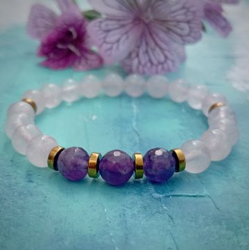 Pembe Kuvars, Ametist ve Hematit Doğal Taş Bileklik - Sevgi ve Pozitif Enerji Temalı