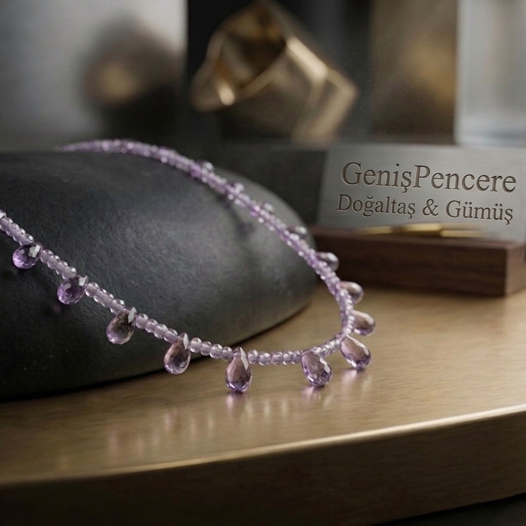 Damla Kesim Ametist Tasarım Gümüş Kolye
