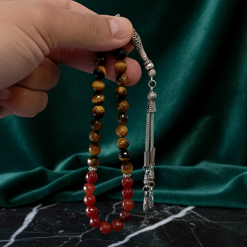 Faset Kesim Kaplangözü ve Akik Faset Kesim Doğal Taş 33 lük Tesbih