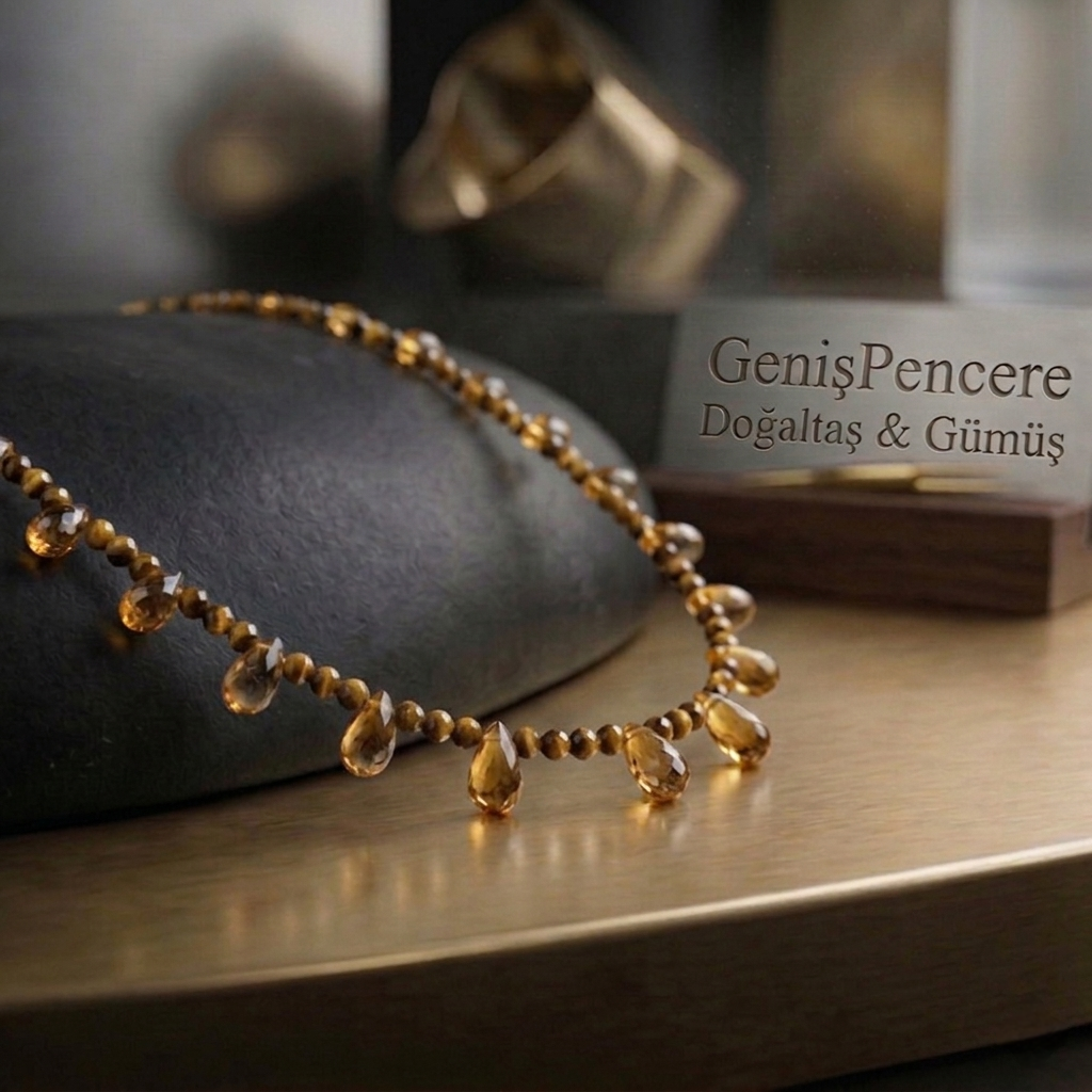 Kaplangözü ve Damla Kesim Sitrin Tasarım Gümüş Kolye