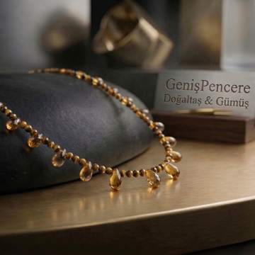 Kaplangözü ve Damla Kesim Sitrin Tasarım Gümüş Kolye