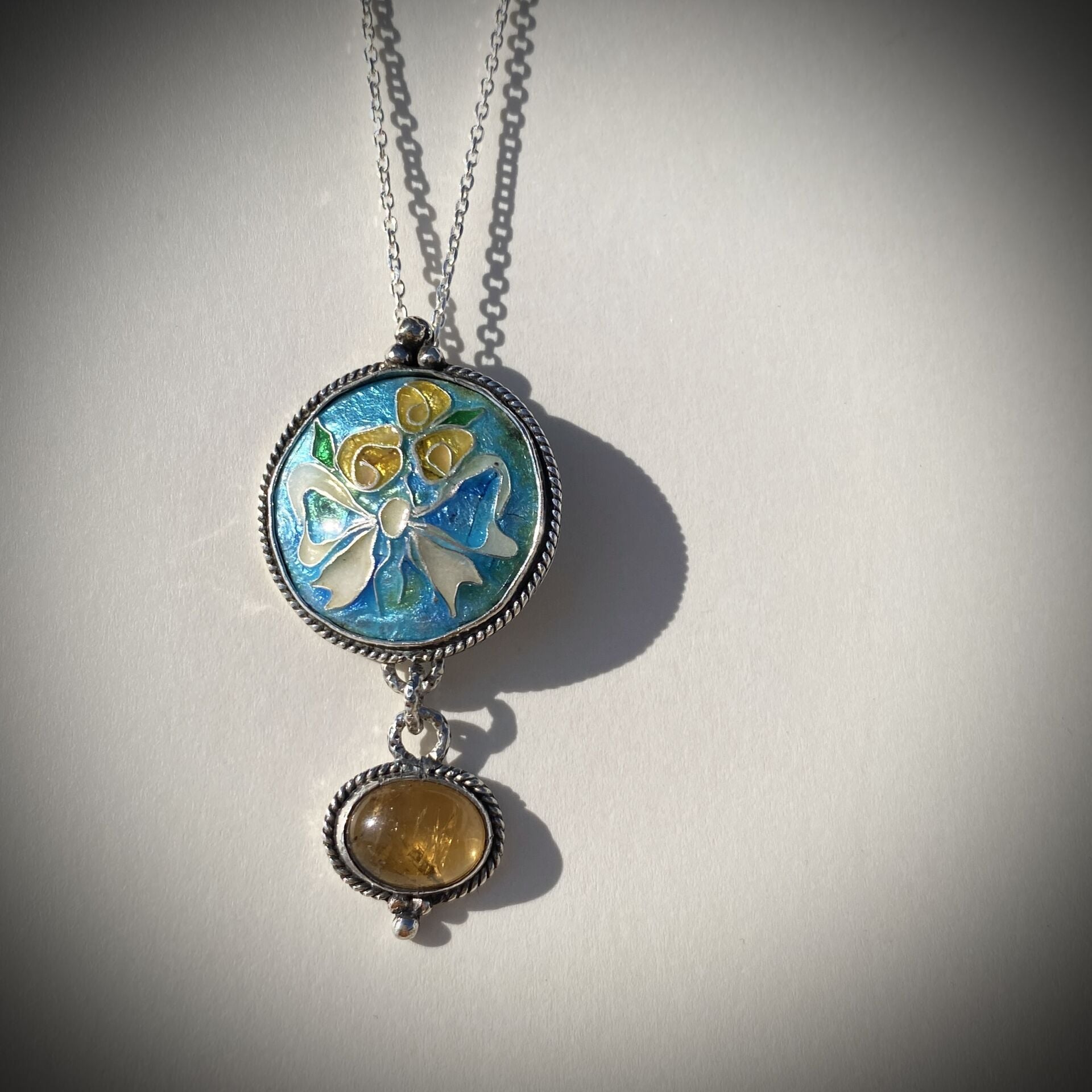 Sarı Güller Buketi Sıcak Mineli Gümüş Kolye