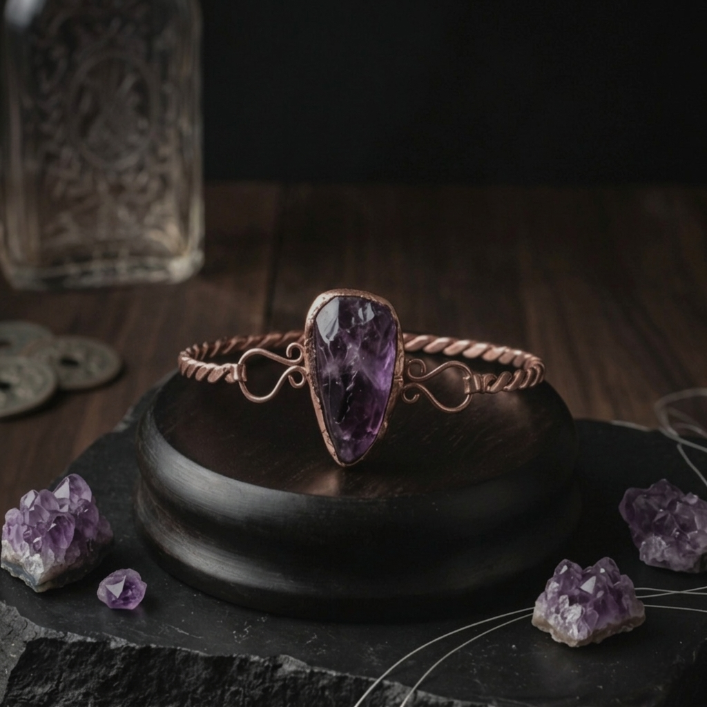 Ametist ve Trend Bakır Bileklik (Bilezik)