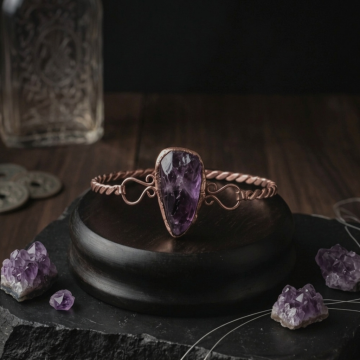 Ametist Taşlı Trend Bakır Bileklik (Bilezik)