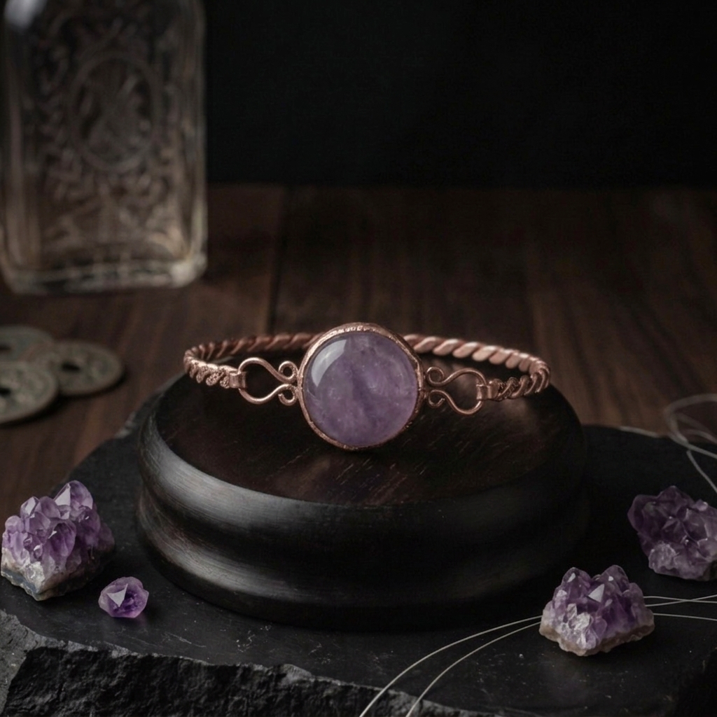 Ametist ve Trend Bakır Bileklik (Bilezik)