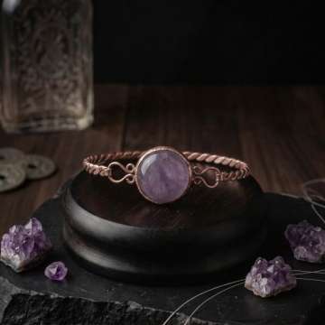 Ametist Taşlı Trend Bakır Bileklik (Bilezik)