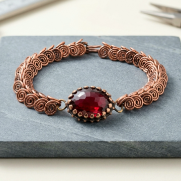 Kırmızı Taşlı Bakır Bileklik (Bilezik)