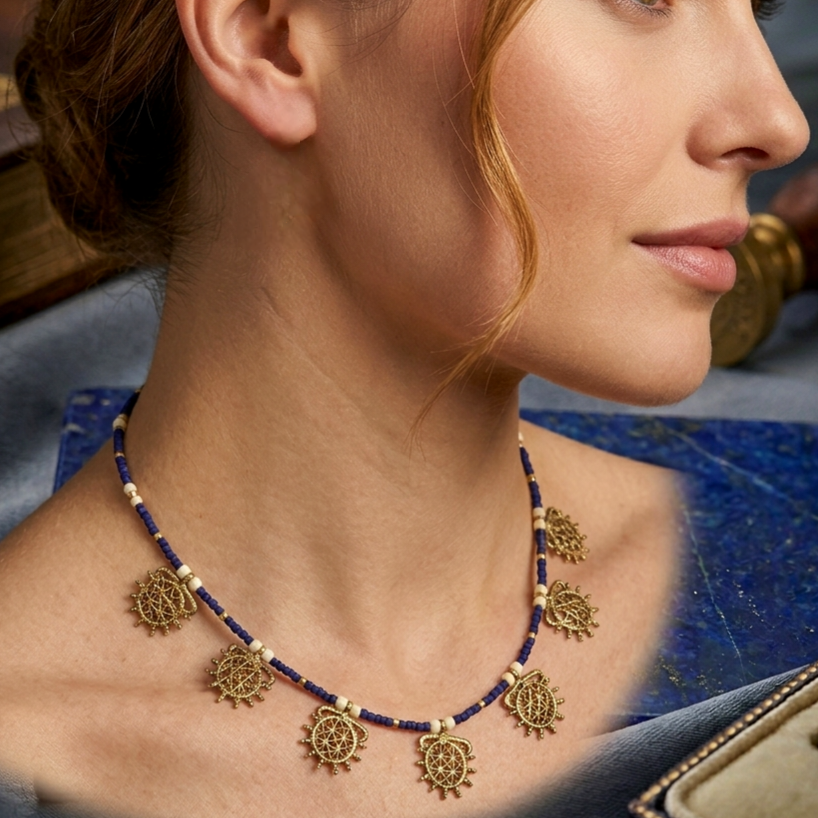 Afgan Boncuklu Bronz Güneş Kursu (Hitit Güneşi) Kolye