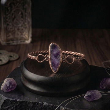Ametist Taşlı Trend Bakır Bileklik (Bilezik)
