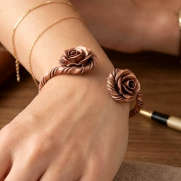 Gül Motifli Bakır Bileklik (Bilezik)