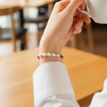 Yakut ve İnci Taşı Gümüş Bileklik