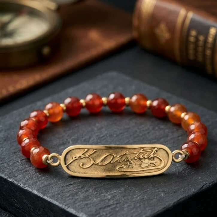 Atatürk İmzası Akik Taşlı Bronz Bileklik