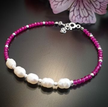 Yakut ve İnci Taşı Gümüş Bileklik