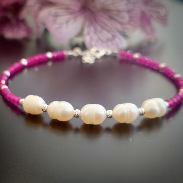 Yakut ve İnci Taşı Gümüş Bileklik