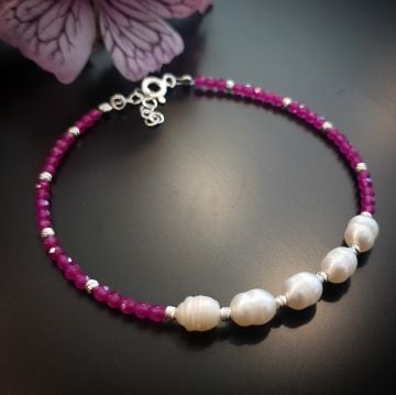 Yakut ve İnci Taşı Gümüş Bileklik