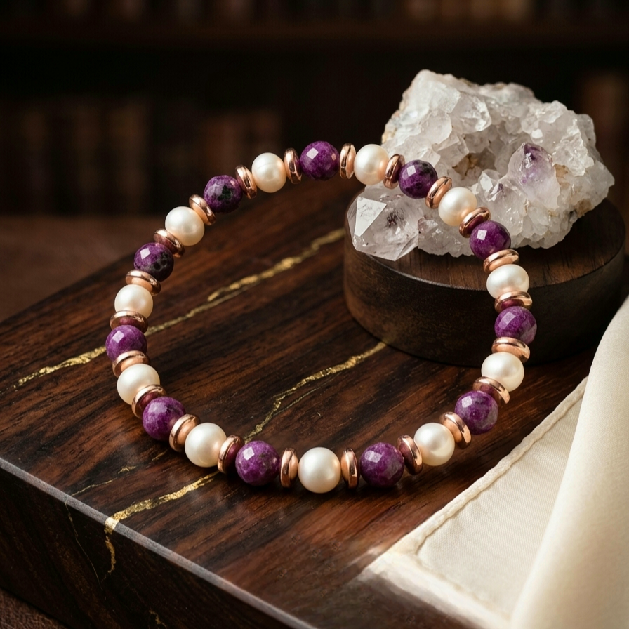 Yakut ve İnci Bileklik - Hematit Detaylı Kadın Bileklik Tutku, Güç ve Zarafet Temalı