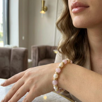 Kunzit ve İnci Bileklik - Hematit Detaylı Kadın Bileklik Sevgi, İletişim ve Zarafet Temalı