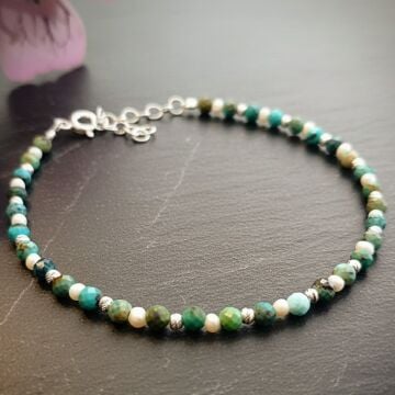 Turkuaz (Firuze) ve Kum İnci Tasarım Gümüş Bileklik - Koruyucu Enerji ve Dişil Enerji Temalı