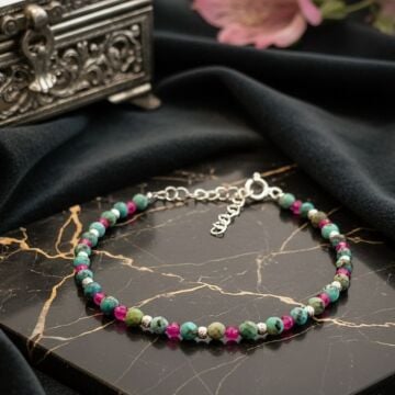 Turkuaz (Firuze) ve Yakut Tasarım Gümüş Bileklik