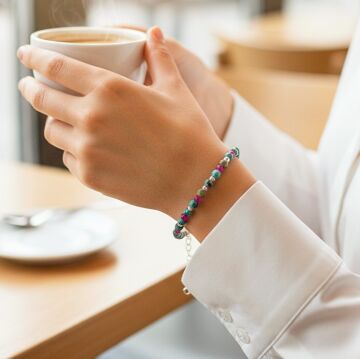 Turkuaz (Firuze) ve Yakut Tasarım Gümüş Bileklik