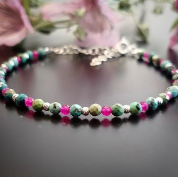 Turkuaz (Firuze) ve Yakut Tasarım Gümüş Bileklik