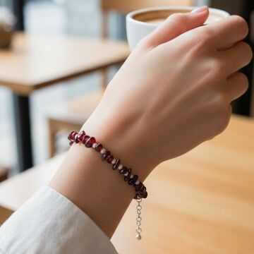 Lal (Garnet) ve Kum İnci Tasarım Gümüş Bileklik