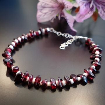 Lal (Garnet) ve Kum İnci Tasarım Gümüş Bileklik