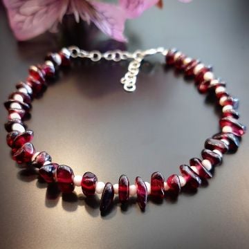 Lal (Garnet) ve Kum İnci Tasarım Gümüş Bileklik