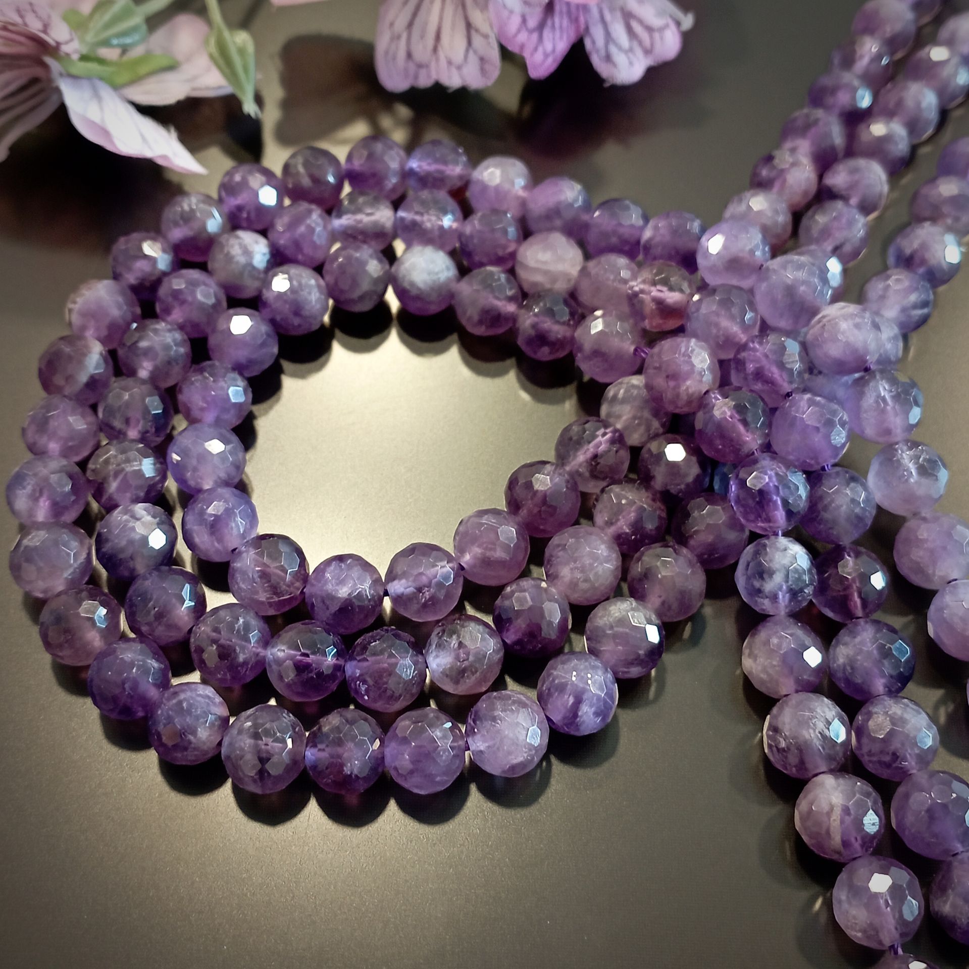 Faset Kesim Ametist Doğal Taş Dizi