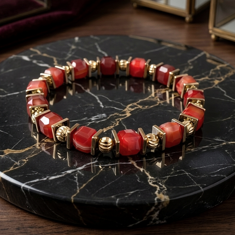 Küp Kesim Akik ve Hematit Doğal Taş Bileklik - Nazar ve Topraklanma temalı