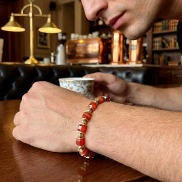 Küp Kesim Akik ve Hematit Doğal Taş Bileklik - Nazar ve Topraklanma temalı